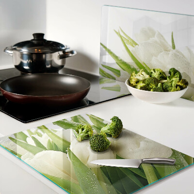 Glass cutting board Tulips in drops of water
