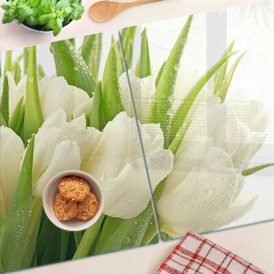 Glass cutting board Tulips in drops of water