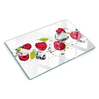Glass cutting board Strawberries with ice