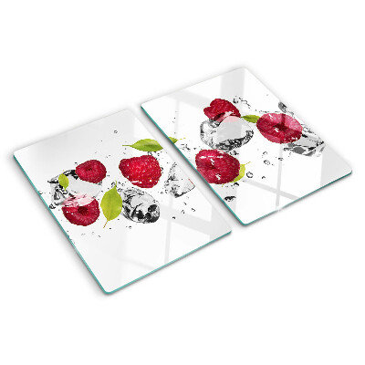 Glass cutting board Strawberries with ice