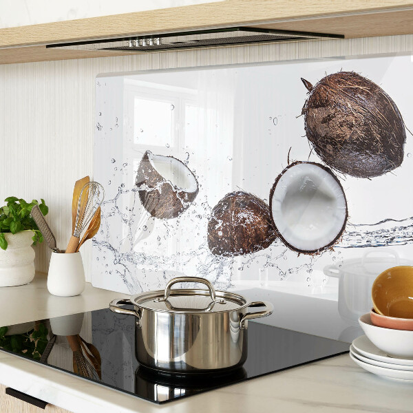 Glass kitchen board Coconuts in water