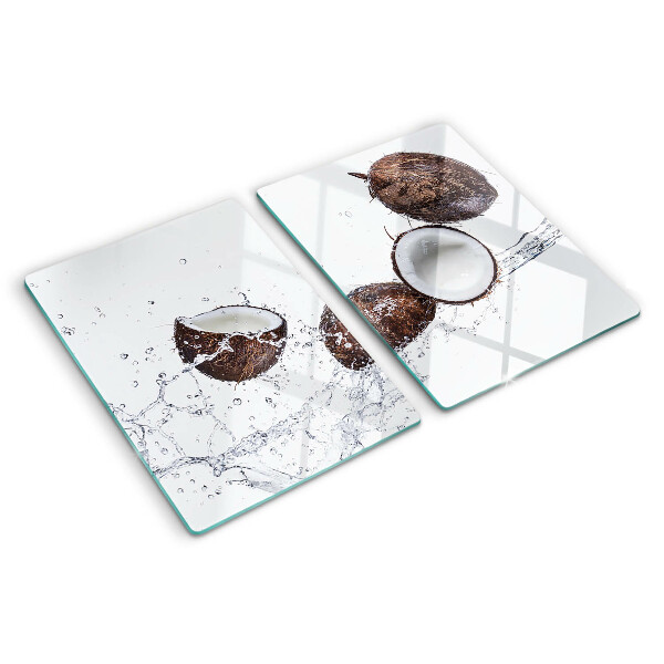 Glass kitchen board Coconuts in water