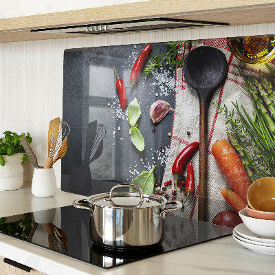 Chopping board glass Kitchen spices and vegetables