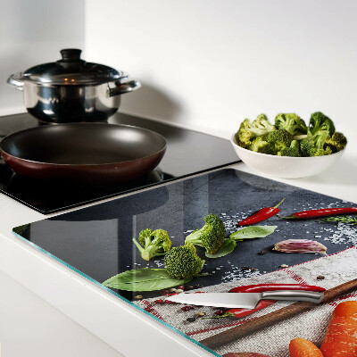 Chopping board glass Kitchen spices and vegetables
