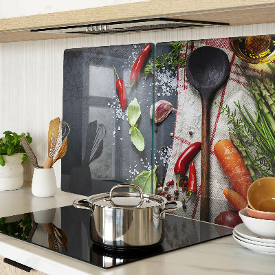 Chopping board glass Kitchen spices and vegetables
