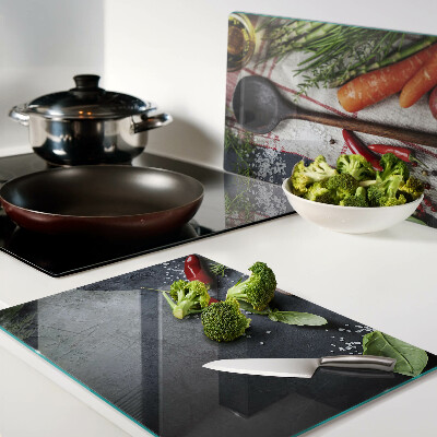 Chopping board glass Kitchen spices and vegetables