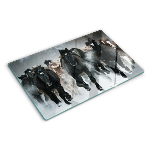 Chopping board glass Galloping horses in the fog