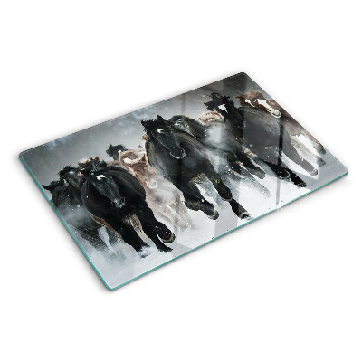 Chopping board glass Galloping horses in the fog