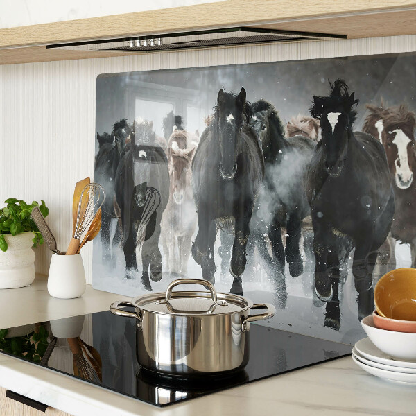 Chopping board glass Galloping horses in the fog