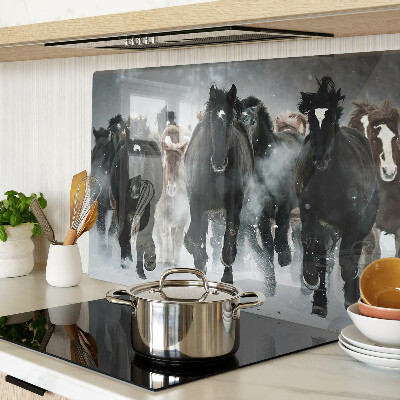 Chopping board glass Galloping horses in the fog