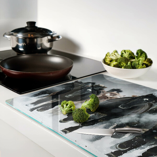 Chopping board glass Galloping horses in the fog