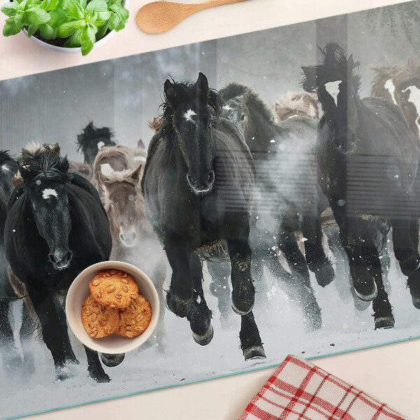 Chopping board glass Galloping horses in the fog