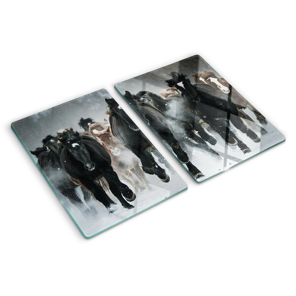 Chopping board glass Galloping horses in the fog