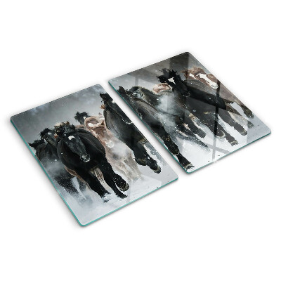 Chopping board glass Galloping horses in the fog