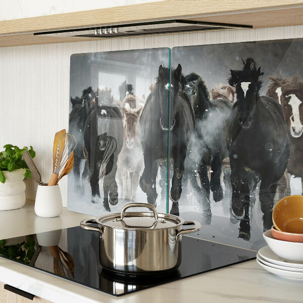 Chopping board glass Galloping horses in the fog