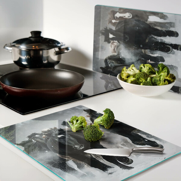 Chopping board glass Galloping horses in the fog