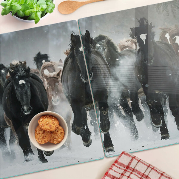 Chopping board glass Galloping horses in the fog