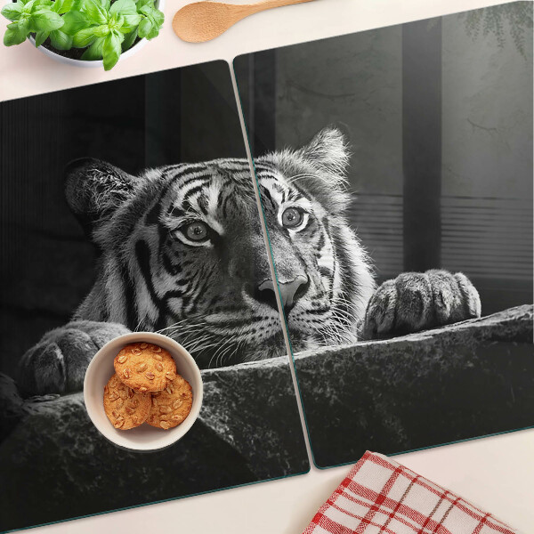 Cutting board Tiger in black and white style
