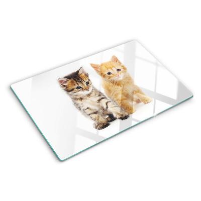 Glass chopping board Cats on a white background