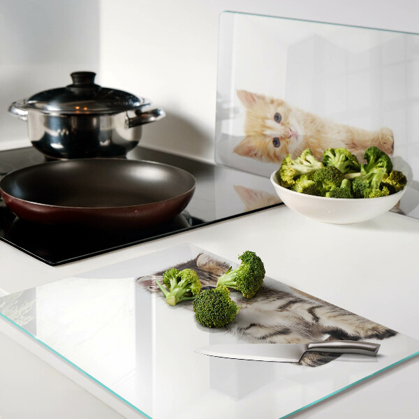 Glass chopping board Cats on a white background