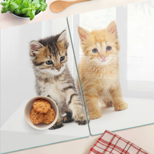 Glass chopping board Cats on a white background