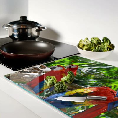 Glass cutting board Parrots in a tropical setting
