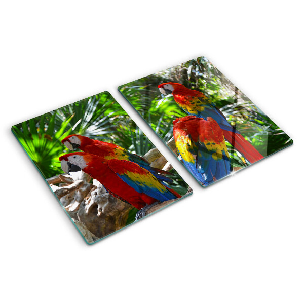Glass cutting board Parrots in a tropical setting