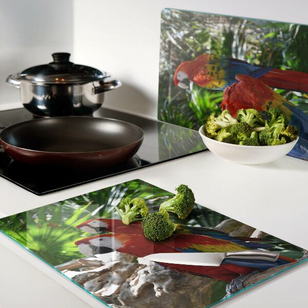 Glass cutting board Parrots in a tropical setting