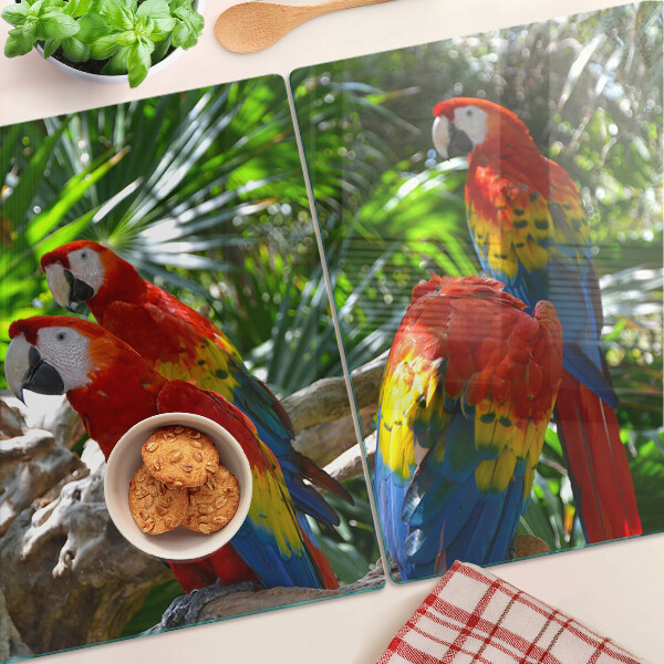 Glass cutting board Parrots in a tropical setting