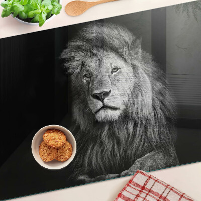 Glass kitchen board Lion in black and white