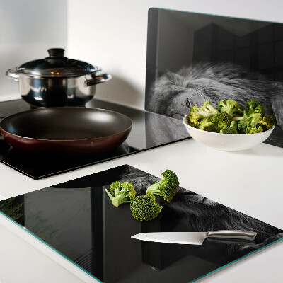 Glass kitchen board Lion in black and white