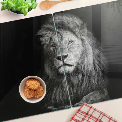 Glass kitchen board Lion in black and white
