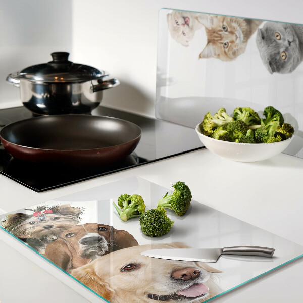 Chopping board glass Dogs and cats in different poses