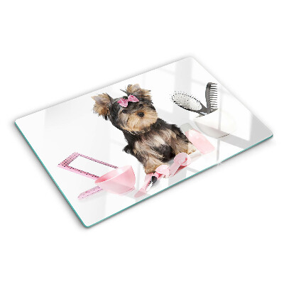 Cutting board Yorkshire Terrier with grooming accessories