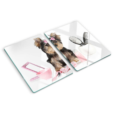 Cutting board Yorkshire Terrier with grooming accessories