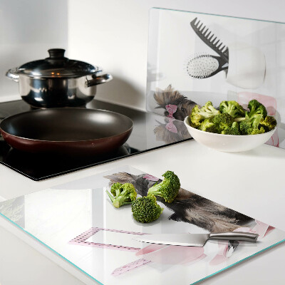 Cutting board Yorkshire Terrier with grooming accessories