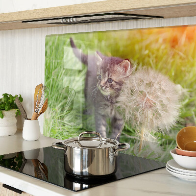 Chopping board glass Cat on the grass