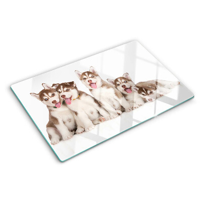 Glass cutting board Husky puppies