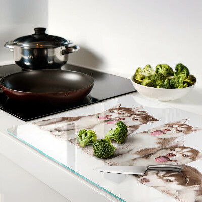 Glass cutting board Husky puppies