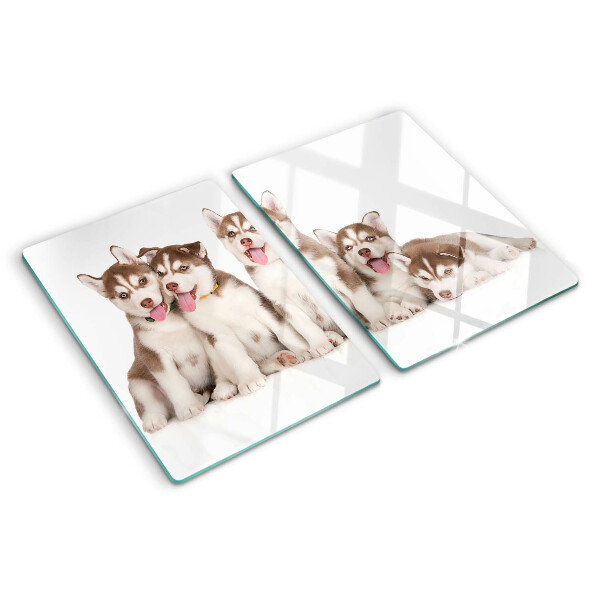 Glass cutting board Husky puppies