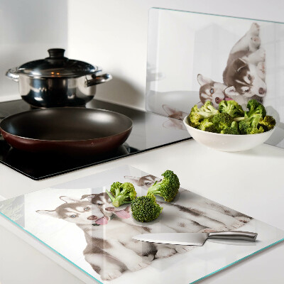 Glass cutting board Husky puppies