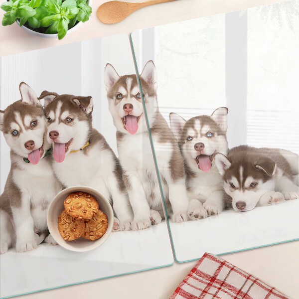 Glass cutting board Husky puppies