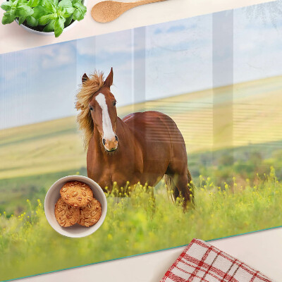 Glass kitchen board A horse in the meadow