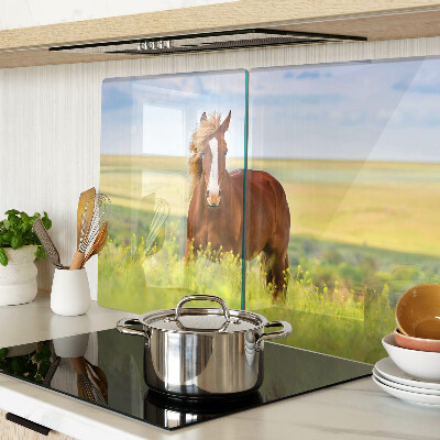 Glass kitchen board A horse in the meadow