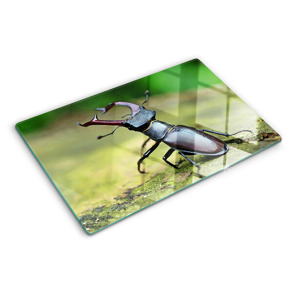 Chopping board Stag beetle on a green background