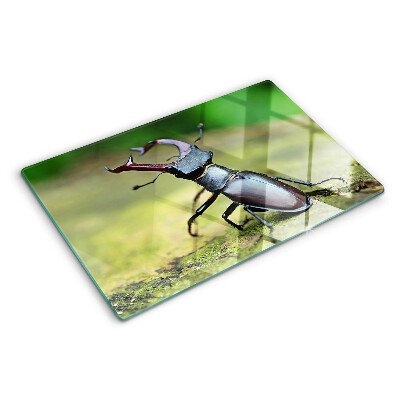 Chopping board Stag beetle on a green background
