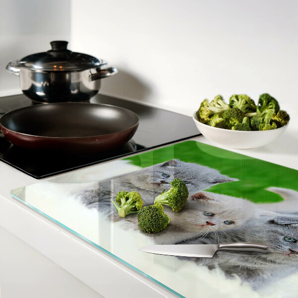 Glass cutting board Kittens on a green background