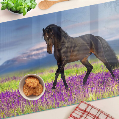 Glass kitchen board A horse against a background of purple flowers
