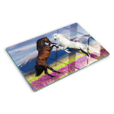 Chopping board Horses against the backdrop of mountains and flowers
