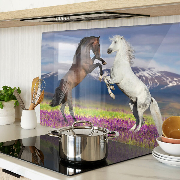 Chopping board Horses against the backdrop of mountains and flowers